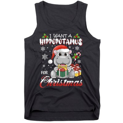 I Want A Hippopotamus For Christmas Xmas Lights Santa Hippo TShirt Tank Top