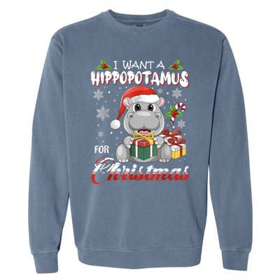 I Want A Hippopotamus For Christmas Xmas Lights Santa Hippo TShirt Garment-Dyed Sweatshirt