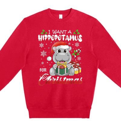 I Want A Hippopotamus For Christmas Xmas Lights Santa Hippo TShirt Premium Crewneck Sweatshirt