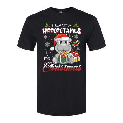 I Want A Hippopotamus For Christmas Xmas Lights Santa Hippo TShirt Softstyle CVC T-Shirt