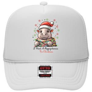 I Want A Hippopotamus For Christmas Xmas Holiday High Crown Mesh Back Trucker Hat