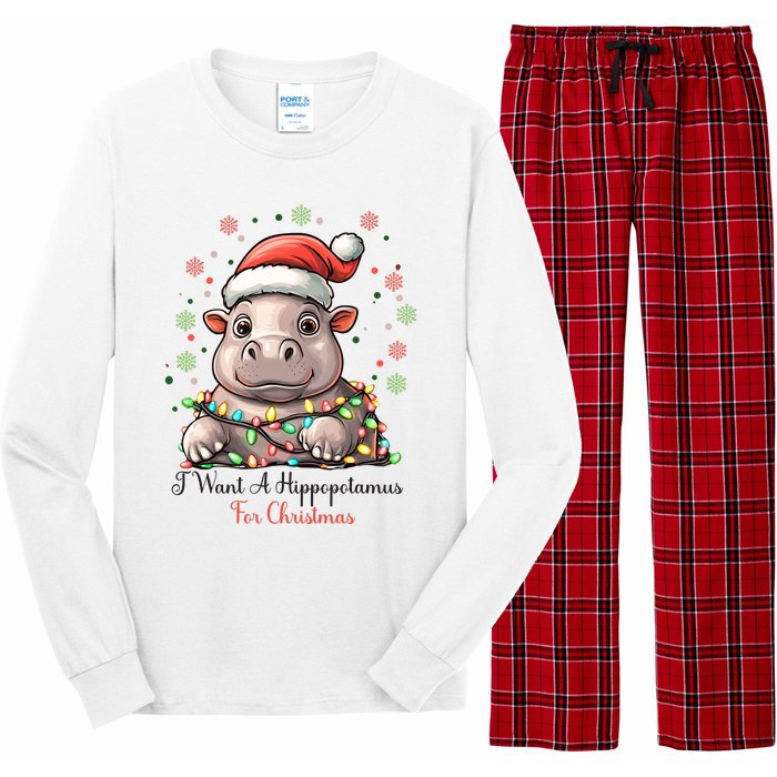 I Want A Hippopotamus For Christmas Xmas Holiday Long Sleeve Pajama Set