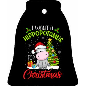 I Want A Hippopotamus For Christmas, Xmas Hippo Ceramic Bell Ornament