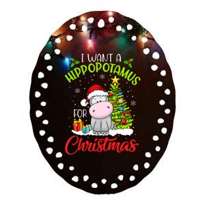 I Want A Hippopotamus For Christmas, Xmas Hippo Ceramic Oval Ornament