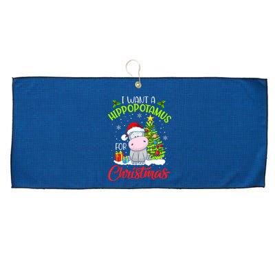 I Want A Hippopotamus For Christmas, Xmas Hippo Large Microfiber Waffle Golf Towel