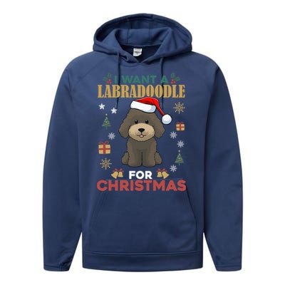 I Want A Labradoodle For Christmas Cute Dog Pet Lover Pajama Gift Performance Fleece Hoodie