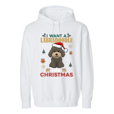 I Want A Labradoodle For Christmas Cute Dog Pet Lover Pajama Gift Garment-Dyed Fleece Hoodie