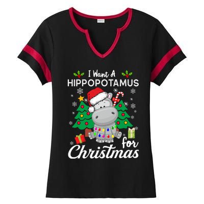 I Want A Hippopotamus For Christmas Xmas Hippo For Gift Ladies Halftime Notch Neck Tee