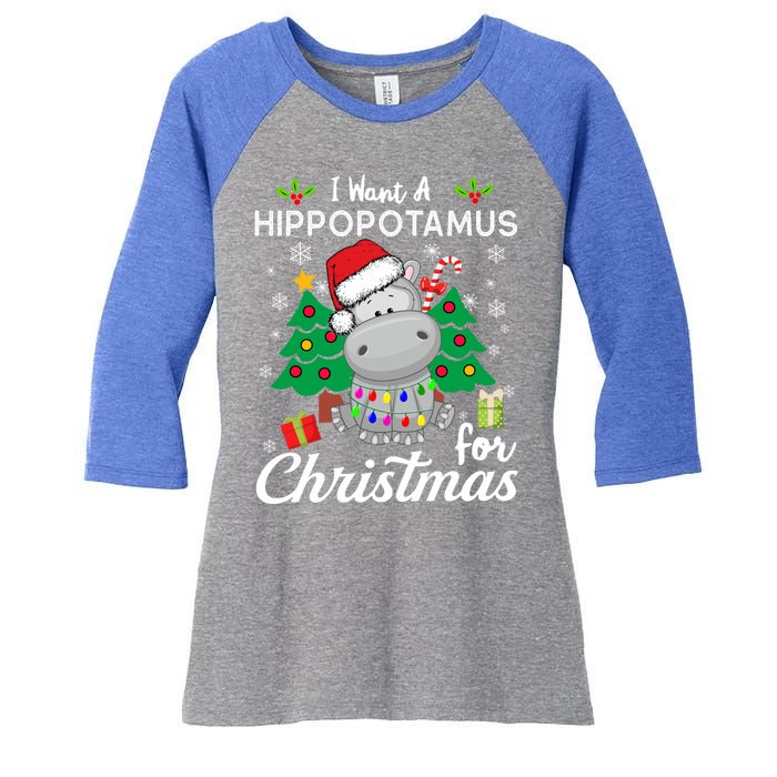 I Want A Hippopotamus For Christmas Xmas Hippo For Gift Women's Tri-Blend 3/4-Sleeve Raglan Shirt