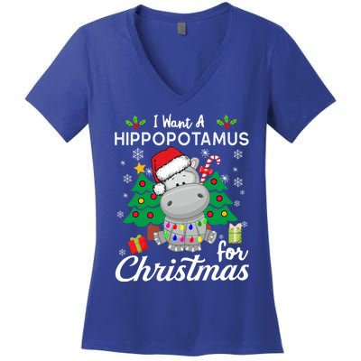 I Want A Hippopotamus For Christmas Xmas Hippo For Gift Women's V-Neck T-Shirt