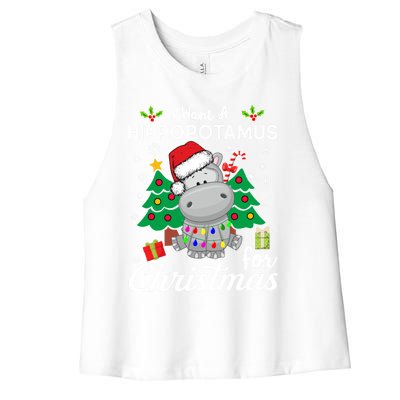 I Want A Hippopotamus For Christmas Xmas Hippo For Gift Women's Racerback Cropped Tank