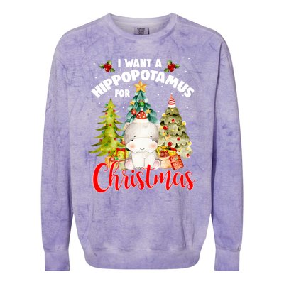 I Want A Hippopotamus For Christmas Xmas Tree Hippo Lover Gift Colorblast Crewneck Sweatshirt