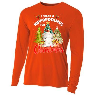 I Want A Hippopotamus For Christmas Xmas Tree Hippo Lover Gift Cooling Performance Long Sleeve Crew