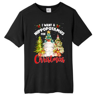 I Want A Hippopotamus For Christmas Xmas Tree Hippo Lover Gift Tall Fusion ChromaSoft Performance T-Shirt