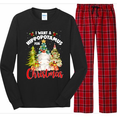 I Want A Hippopotamus For Christmas Xmas Tree Hippo Lover Gift Long Sleeve Pajama Set