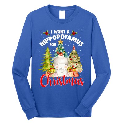 I Want A Hippopotamus For Christmas Xmas Tree Hippo Lover Gift Long Sleeve Shirt