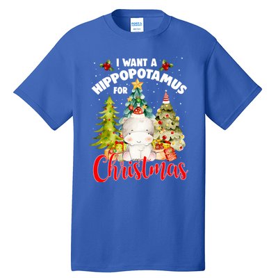 I Want A Hippopotamus For Christmas Xmas Tree Hippo Lover Gift Tall T-Shirt