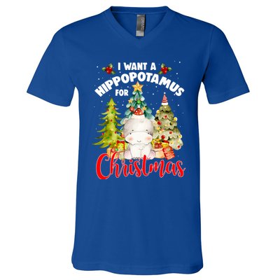 I Want A Hippopotamus For Christmas Xmas Tree Hippo Lover Gift V-Neck T-Shirt