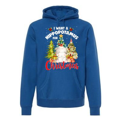 I Want A Hippopotamus For Christmas Xmas Tree Hippo Lover Gift Premium Hoodie