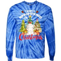 I Want A Hippopotamus For Christmas Xmas Tree Hippo Lover Gift Tie-Dye Long Sleeve Shirt