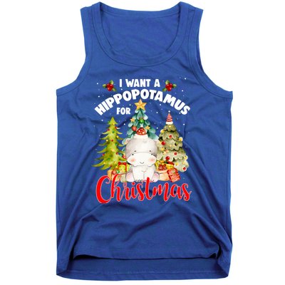 I Want A Hippopotamus For Christmas Xmas Tree Hippo Lover Gift Tank Top