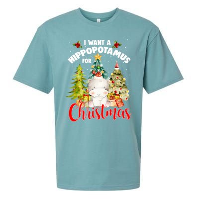 I Want A Hippopotamus For Christmas Xmas Tree Hippo Lover Gift Sueded Cloud Jersey T-Shirt