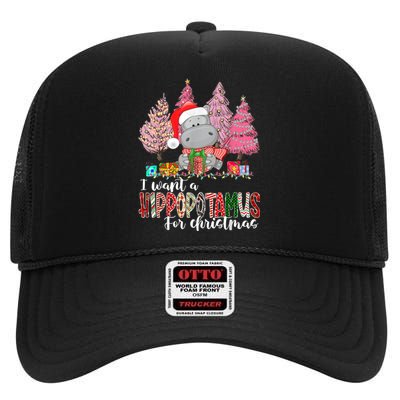 I Want A Hippopotamus For Christmas Xmas Hippo for   High Crown Mesh Back Trucker Hat