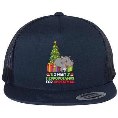 I Want A Hippopotamus For Christmas Xmas Hippo Gift Flat Bill Trucker Hat