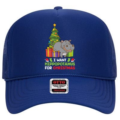 I Want A Hippopotamus For Christmas Xmas Hippo Gift High Crown Mesh Back Trucker Hat