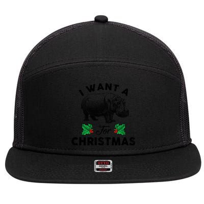 I Want A Hippopotamus For Christmas Xmas Hippo For Gift 7 Panel Mesh Trucker Snapback Hat