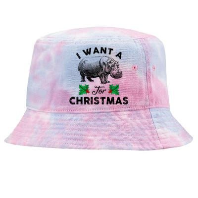 I Want A Hippopotamus For Christmas Xmas Hippo For Gift Tie-Dyed Bucket Hat