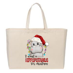 I Want A Hippopotamus For Christmas Xmas Hippo Lover Cotton Canvas Jumbo Tote