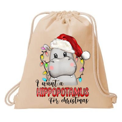 I Want A Hippopotamus For Christmas Xmas Hippo Lover Drawstring Bag