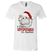 I Want A Hippopotamus For Christmas Xmas Hippo Lover V-Neck T-Shirt