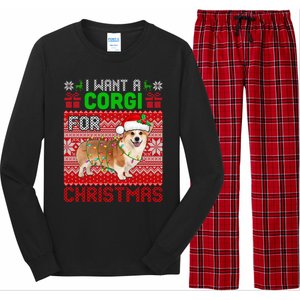 I Want A Corgi For Christmas Santa Dog Lover Owner Gift Long Sleeve Pajama Set