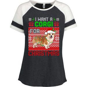 I Want A Corgi For Christmas Santa Dog Lover Owner Gift Enza Ladies Jersey Colorblock Tee