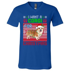 I Want A Corgi For Christmas Santa Dog Lover Owner Gift V-Neck T-Shirt