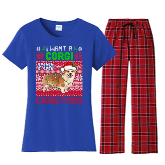 I Want A Corgi For Christmas Santa Dog Lover Owner Gift Women's Flannel Pajama Set