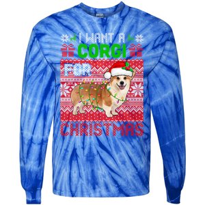 I Want A Corgi For Christmas Santa Dog Lover Owner Gift Tie-Dye Long Sleeve Shirt