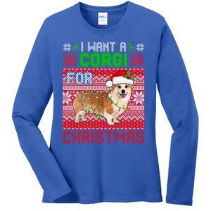 I Want A Corgi For Christmas Santa Dog Lover Owner Gift Ladies Long Sleeve Shirt