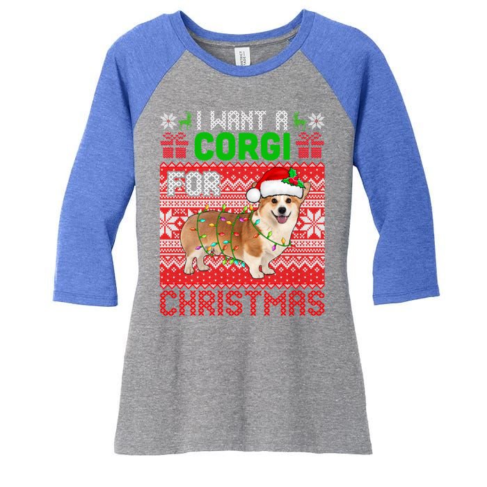 I Want A Corgi For Christmas Santa Dog Lover Owner Gift Women's Tri-Blend 3/4-Sleeve Raglan Shirt