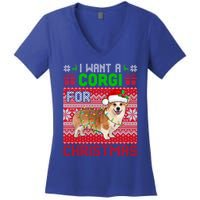 I Want A Corgi For Christmas Santa Dog Lover Owner Gift Women's V-Neck T-Shirt