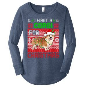 I Want A Corgi For Christmas Santa Dog Lover Owner Gift Women's Perfect Tri Tunic Long Sleeve Shirt