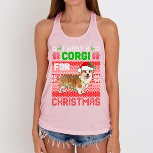 I Want A Corgi For Christmas Santa Dog Lover Owner Gift Women's Knotted Racerback Tank