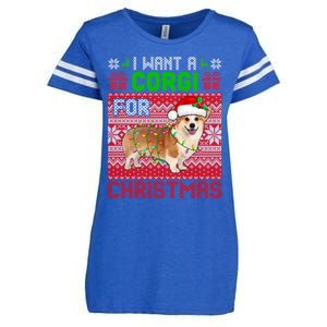 I Want A Corgi For Christmas Santa Dog Lover Owner Gift Enza Ladies Jersey Football T-Shirt