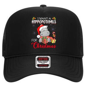 I Want A Hippopotamus For Christmas Xmas Hippo High Crown Mesh Back Trucker Hat