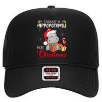 I Want A Hippopotamus For Christmas Xmas Hippo High Crown Mesh Back Trucker Hat