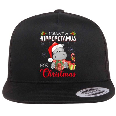 I Want A Hippopotamus For Christmas Xmas Hippo Flat Bill Trucker Hat