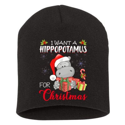 I Want A Hippopotamus For Christmas Xmas Hippo Short Acrylic Beanie