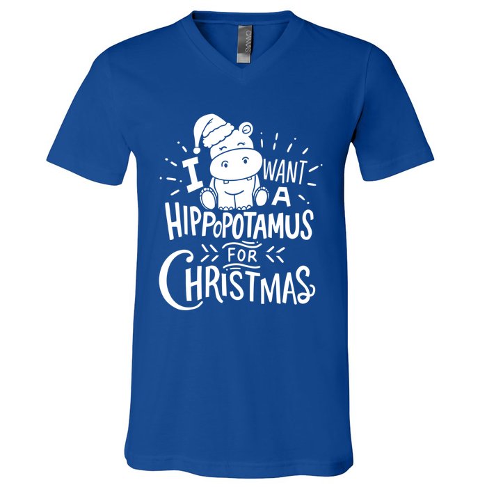 I Want A Hippopotamus For Christmas Xmas Hippo Gift V-Neck T-Shirt